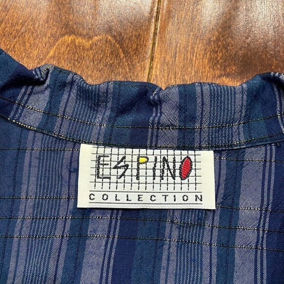 Espino Collection Vintage 80s Flap Pocket Rayon Button Down Blue Shirt Size XL - Picture 7 of 7